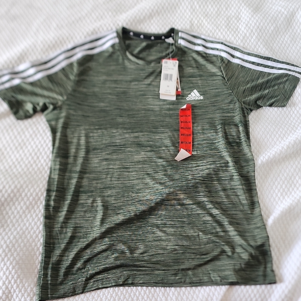 adidas Green Short Sleeve Tee with Stripes